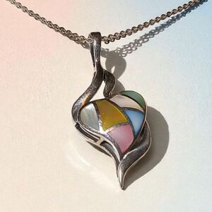 Luminous Pastel Sterling Silver And MOP Shell Heart Pendant Necklace